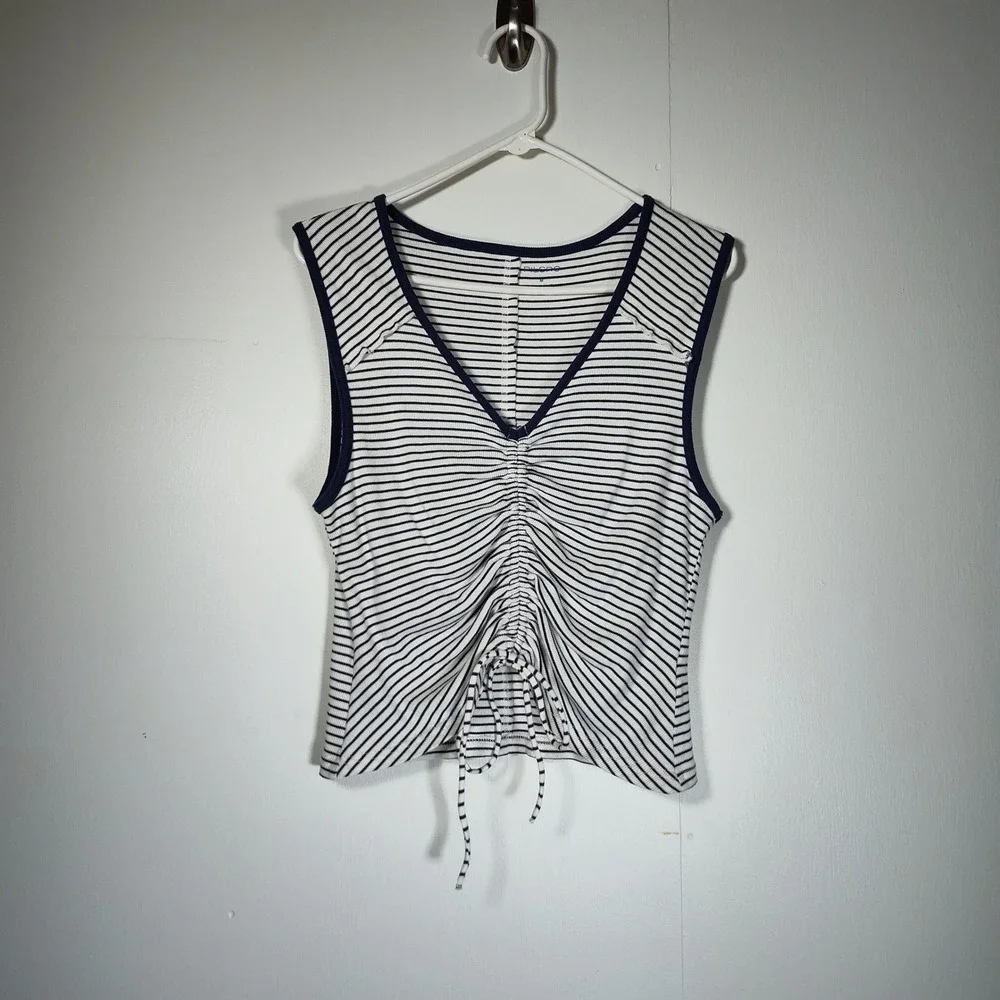 Pilcro Womens Navy White Striped Ruched Front Drawstring Ribbed Tank Top Size M - Picture 4 of 11